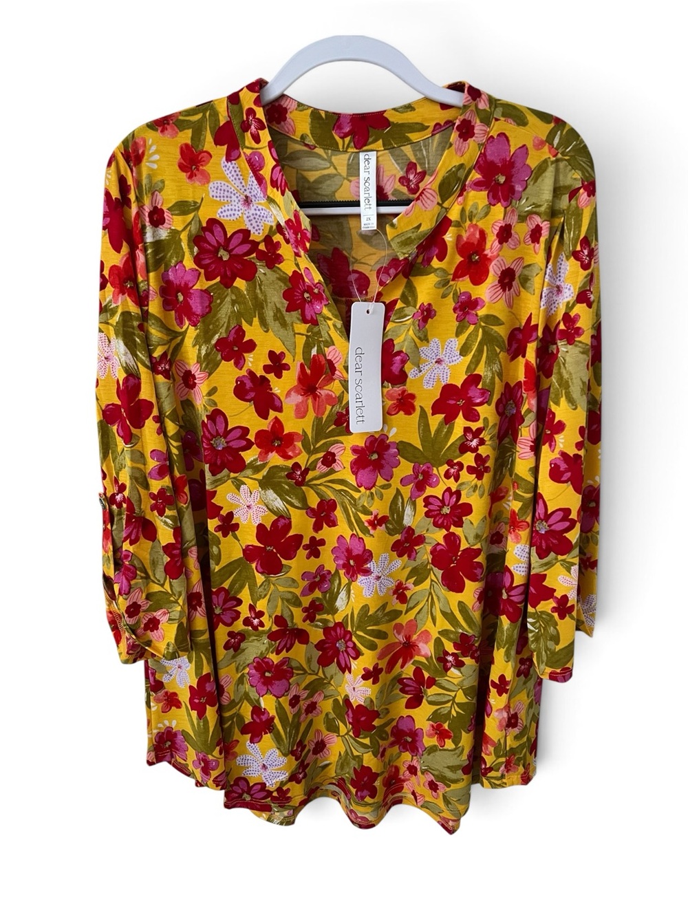 Dear Scarlett Yellow Floral V-Neck Tunic Lizzie Blouse red and pinks